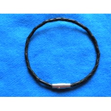 Handmade Black Leather Bracelet with Platted 3mm Cord.